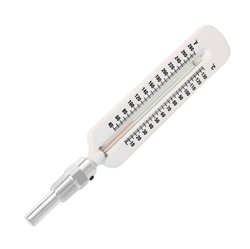Supply Giant SH67-TT Hot Water Thermometer with Straight Angle Steel Thermowell, 1/2" NPT Mount, 40-280 F, Organic Liquid Filled Tube - Image 1
